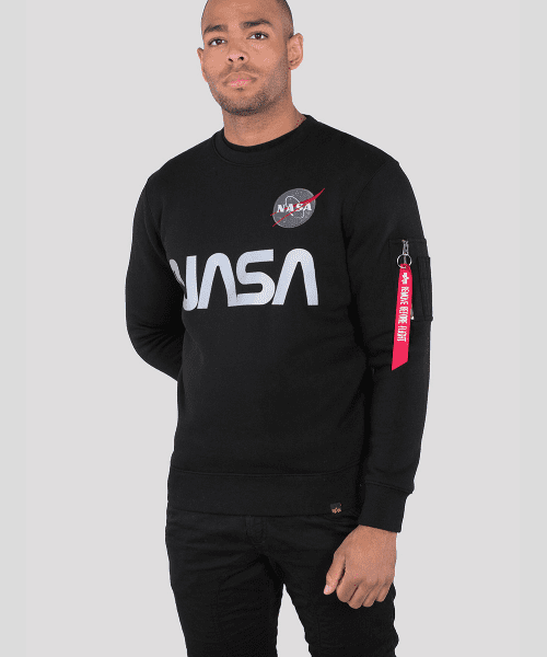Details about   Alpha Industries NASA Reflective Sweatshirt Black/Chrome 